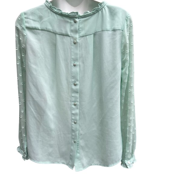 HD In Paris Sheer Sleeve Ruffle Collar Back Button Blouse Top Mint Green Size 2 - Picture 7 of 12